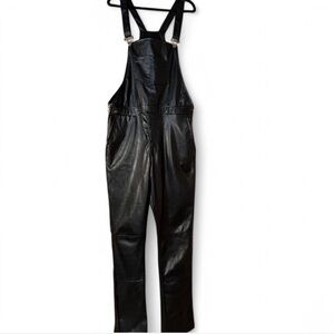 Black Faux Leather Overalls Black Kavar Size Medium Wet Look Grunge
